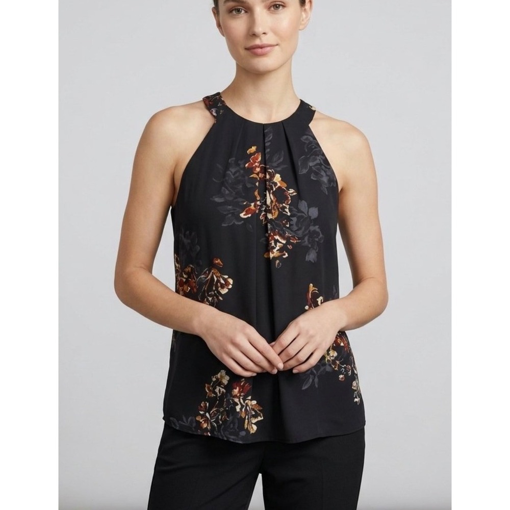 Violet and Clair Black Floral Halter Neck Blouse Medium